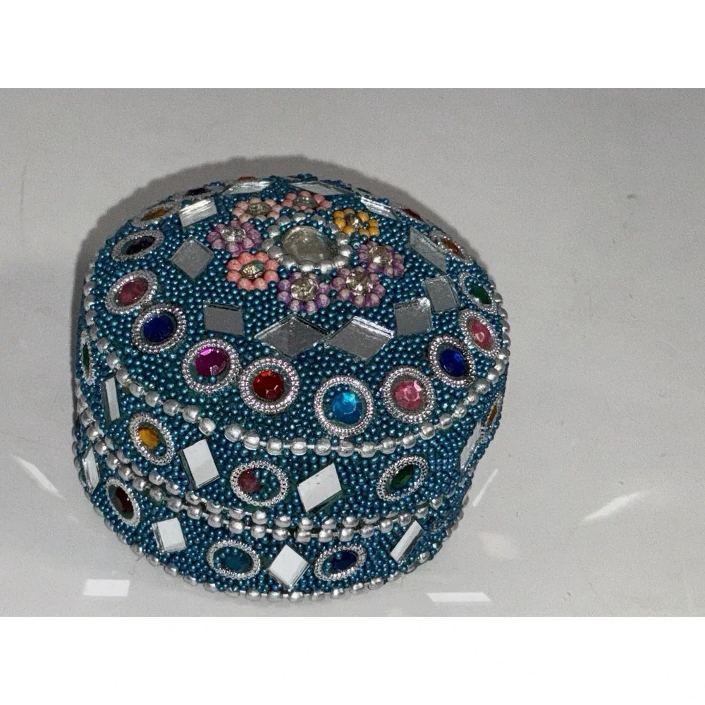 Set Of 2 Nesting Beaded And Mirrored Trinket Gift Box India 2.25‎ In
